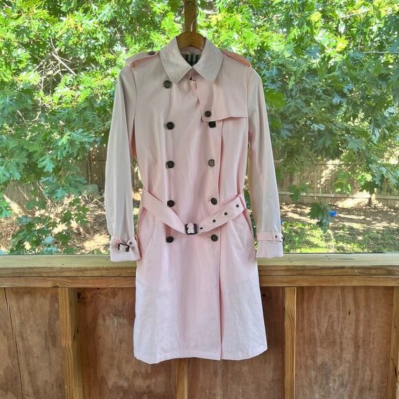 Burberry Women's Pink Canvas Belted Trench Coat Size 10 - Picture 1 of 13